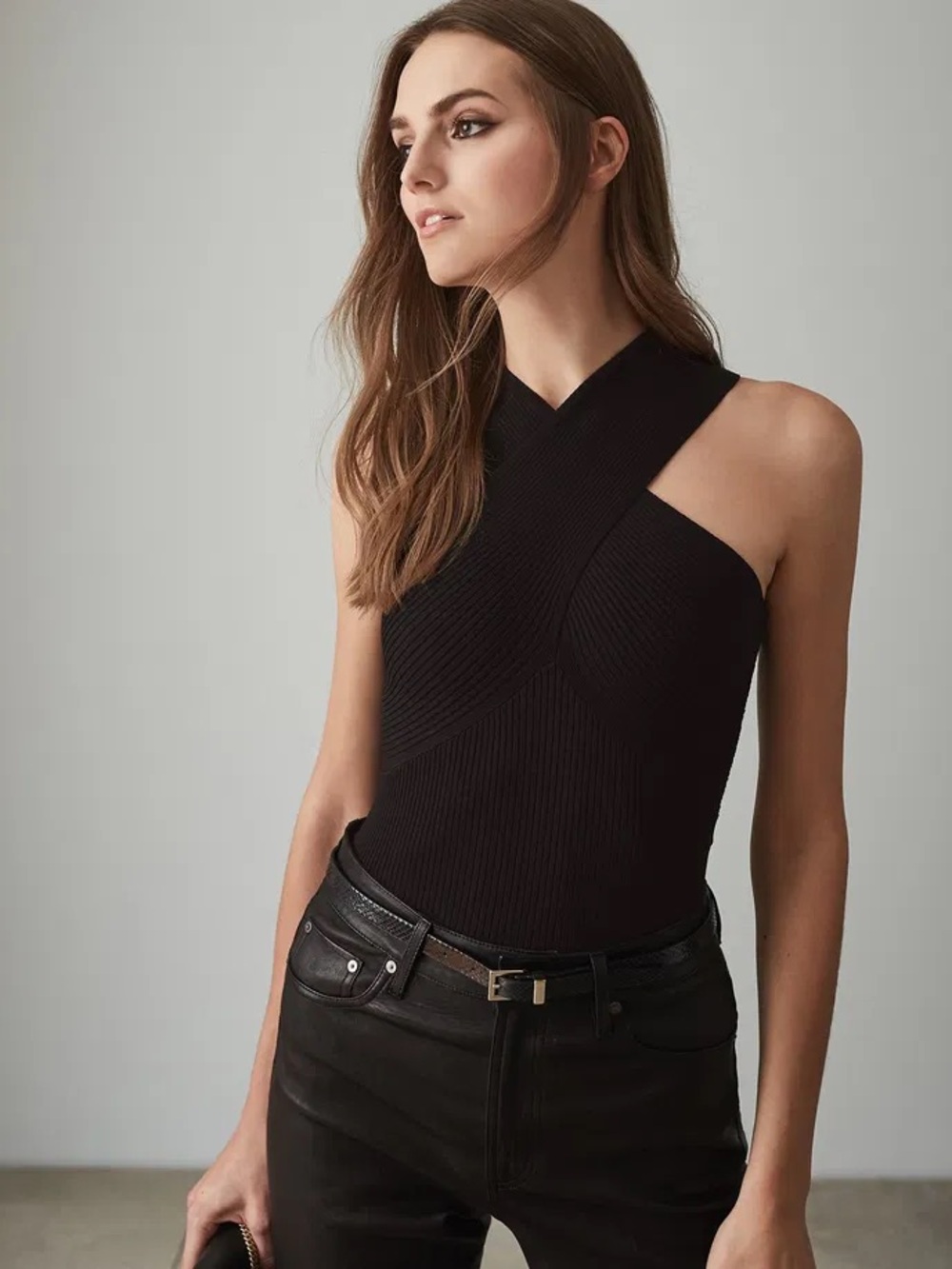 Zara black cross front knit top